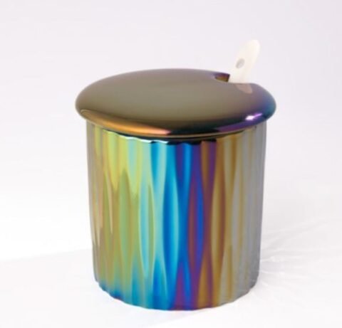 Eleganță în Bucătărie – Set 4 Recipiente Ceramice Mov Holografic cu Tăviță