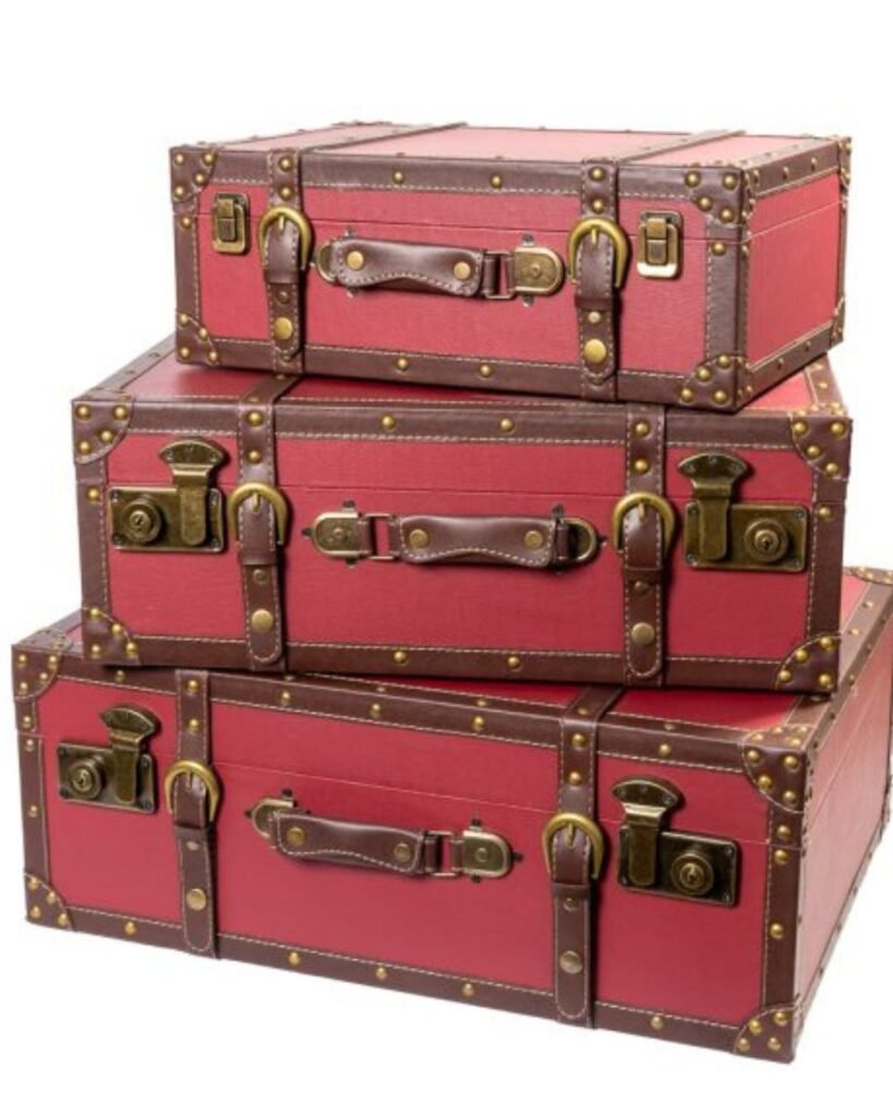 Set 3 Valize Decorative Vintage Roșii cu Detalii Retro – Eleganță Clasică pentru Casa Ta
