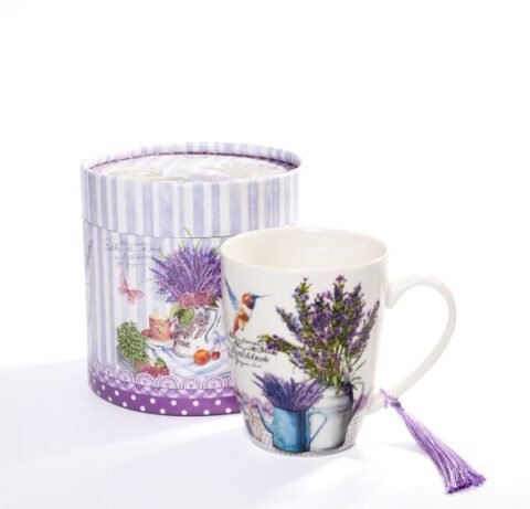 Cană Ceramică Tropicală – 350 ml, Design Floral Artistic cu Capac Lemn și Finisaj de Porțelan