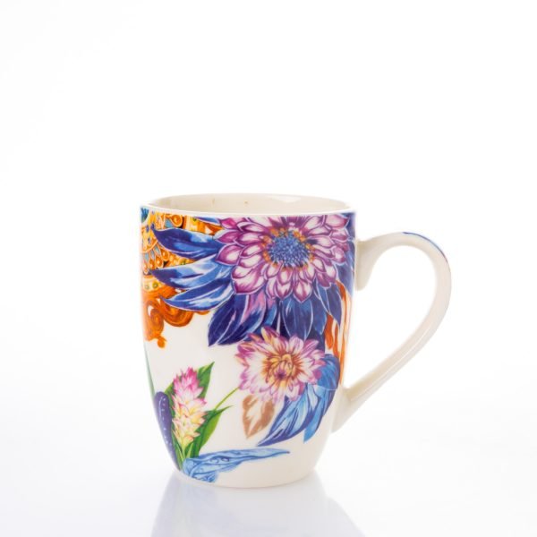 Cană Ceramică cu Capacul din Lemn – Design Floral Roz, 350 ml, Eleganță și Natură în Fiecare Detaliu