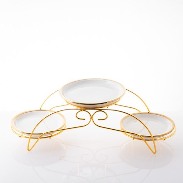 Platou Etajat Candy Bar – 3 Nivele Elegante din Porțelan cu Suport Auriu - imagine 2