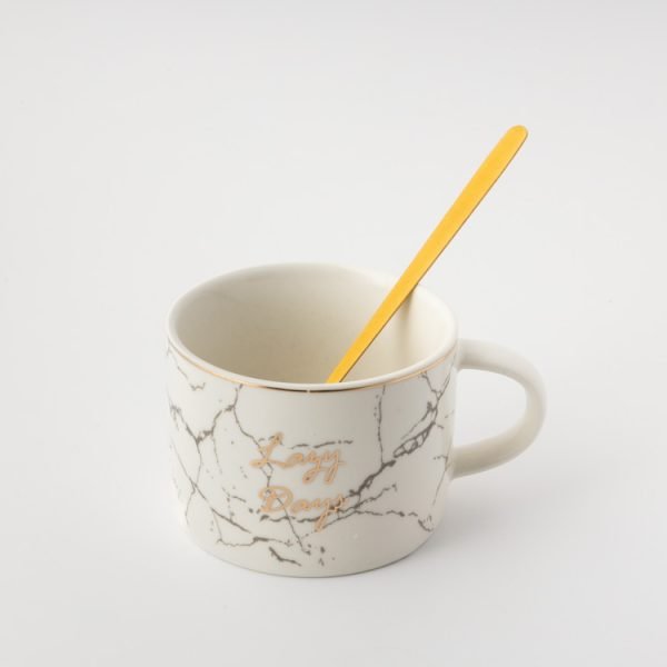 Set Elegant 6 Căni Marmorat cu Farfurii Inimă – Accente Aurii & Design Alb Premium - imagine 2