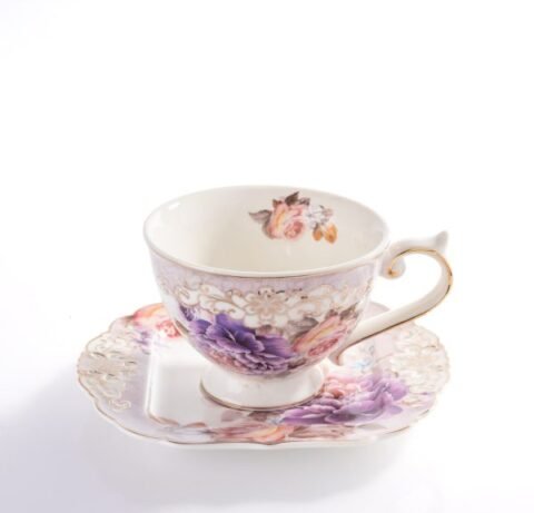2 Cană Cadou Ceramică cu Lavandă – 350 ml, Porțelan Fin în Cutie, Model Vintage Floral
