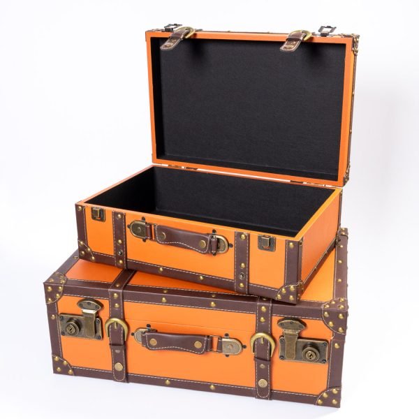 Set 3 Valize Decorative Vintage – Portocaliu Cupru cu Detalii Retro - imagine 3