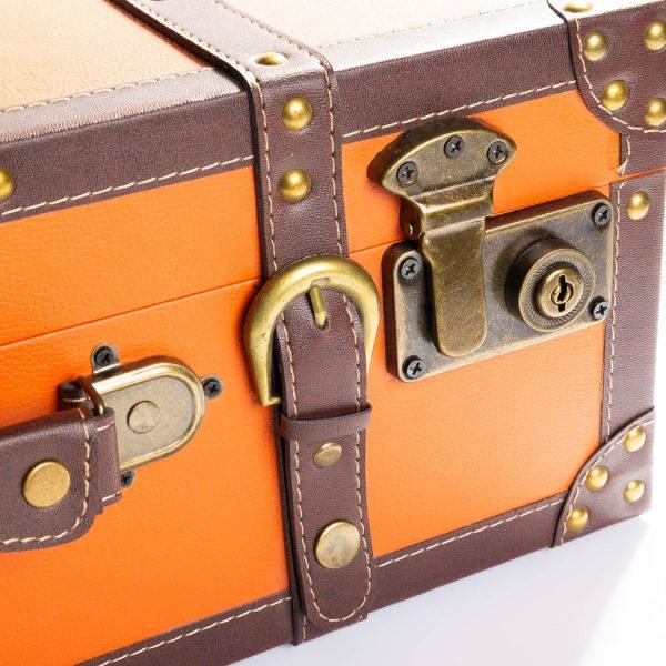 Set 3 Valize Decorative Vintage – Portocaliu Cupru cu Detalii Retro - imagine 4