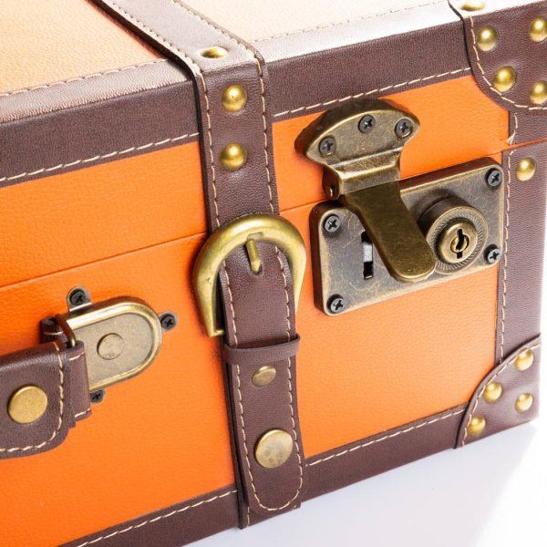 Set 3 Valize Decorative Vintage – Portocaliu Cupru cu Detalii Retro - imagine 5