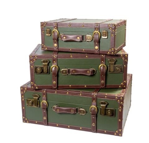 Set 3 Valize Decorative Vintage Verzi – Eleganță Retro și Spațiu de Depozitare cu Stil