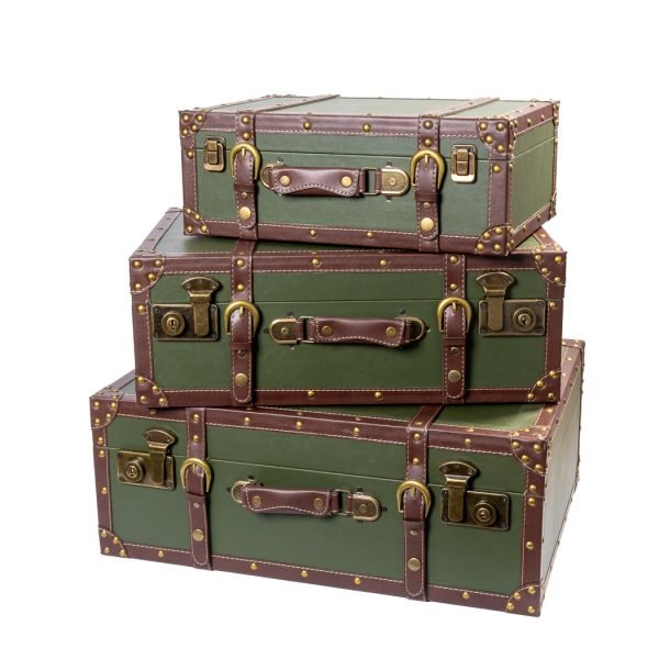 Set 3 Valize Decorative Vintage Verzi – Eleganță Retro și Spațiu de Depozitare cu Stil