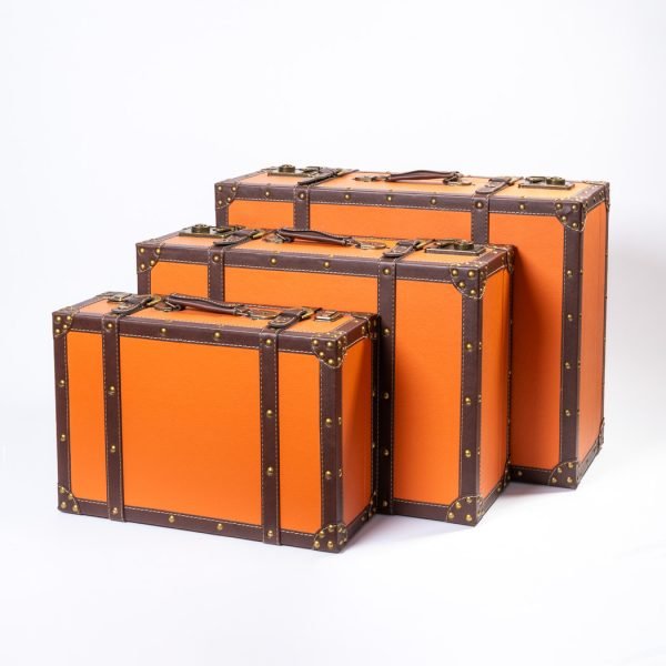 Set 3 Valize Decorative Vintage – Portocaliu Cupru cu Detalii Retro - imagine 2